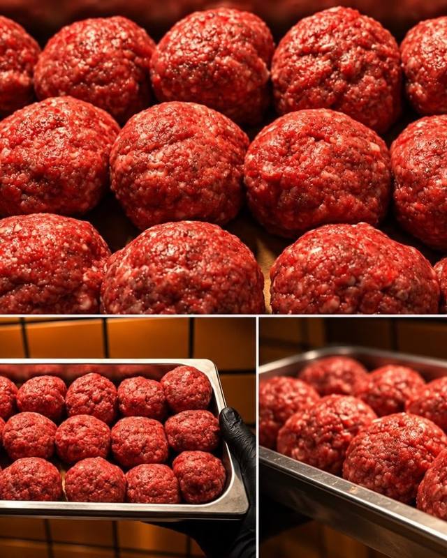 新鲜绞好的牛肉，捏成肉饼
